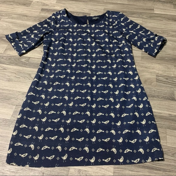 Lily Rose Navy Blue Bird 3/4 Sleeve Polyester Dress; Medium - Picture 3 of 10